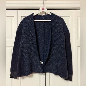 GAP 100% Lambs Wool Blue Multi Knit Open Sweater Cardigan Chunky Layers Office